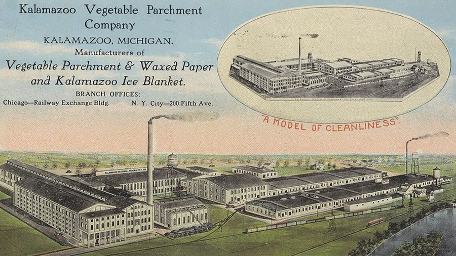 Carta exibindo a Kalamazoo Vegetable Parchment Company em funcionamento
